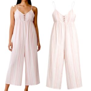 Anthropologie Tavik Peachy Keen Cotton Jumpsuit Pink Stripe Wide Leg Crop M